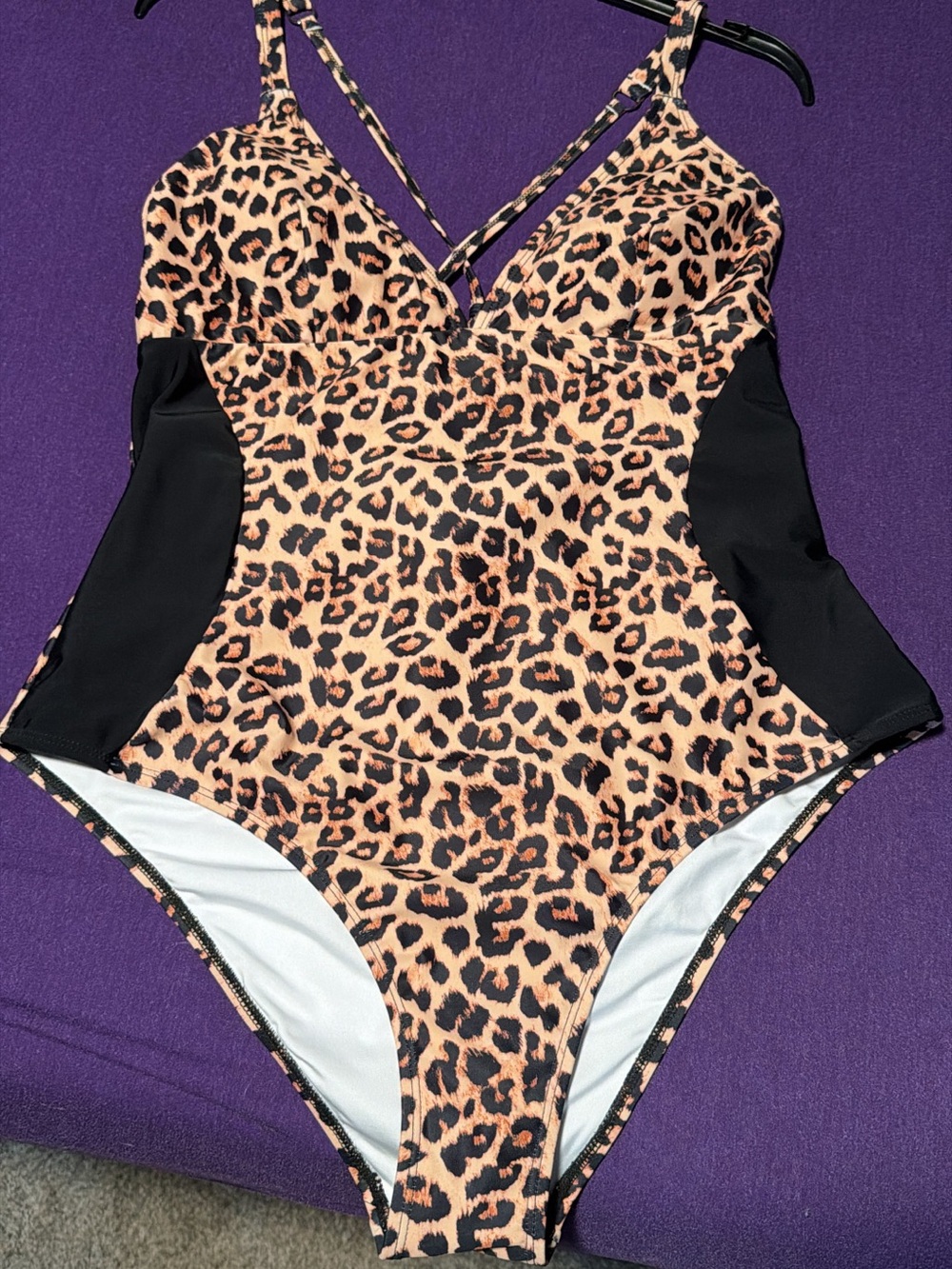 Leopard Print One-Piece Swimsuit with Black Side Panels